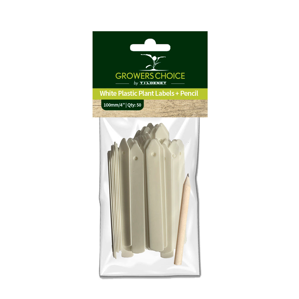 White Plastic Plant Labels 4" 100mm with Pencil